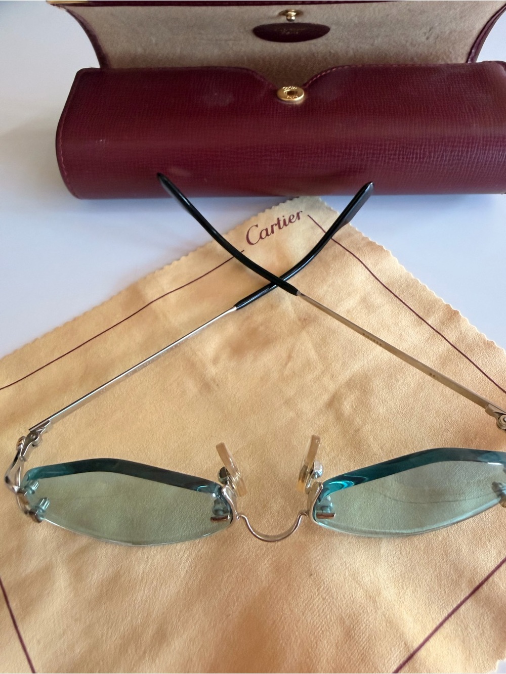 Cartier Rimless Women's eyeglasses  vintage with Teal Lenses and Silver frame